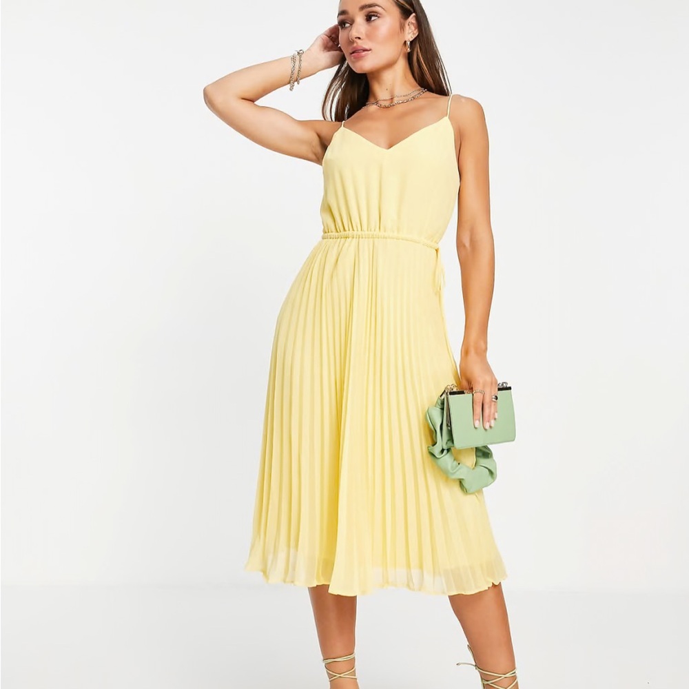 ASOS Yellow Pleated Sundress Midi